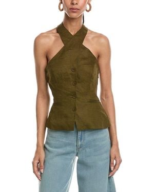 REVERIEE Linen Halter Neck Top - Green