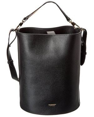 Burberry Logo Medium Leather Bucket Bag - Black