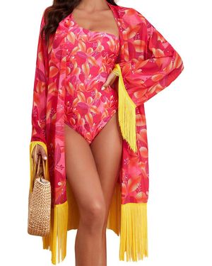 Lily Kim 2Pc Swimsuit & Smock Set - Red