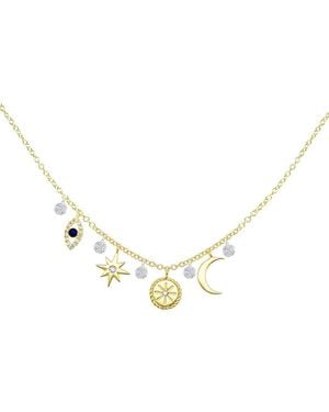 Meira T 14K 0.11 Ct. Tw. Diamond & Sapphire Charm Necklace - Metallic