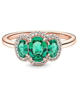 PANDORA 14K Rose Plated Cz Timeless Ring - Green