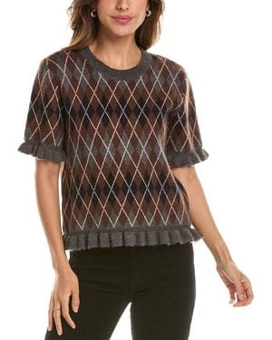 NVLT Ruffle Sleeve Argyle Sweater - Black
