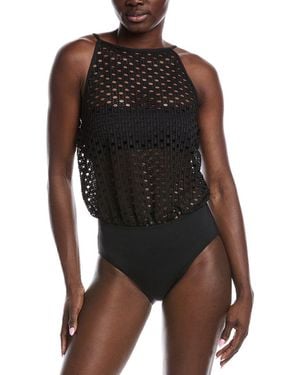 Carmen Marc Valvo High-Neck One-Piece - Black