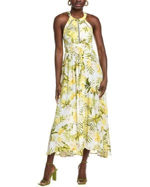 Marion Lemon & Leaf Halter Smocked Maxi Dress - Yellow