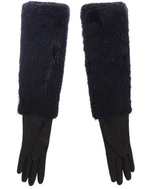 Dolce & Gabbana Silk-Lined Leather-Trim Elbow Gloves - Blue