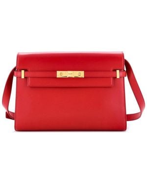 Saint Laurent Sheep Leather Manhattan Shoulder Bag Medium (Authentic Pre- Loved) - Red