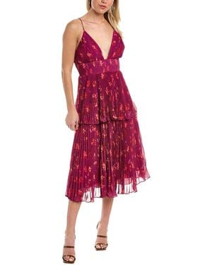 AMUR Catarina Pleated Midi Dress - Red