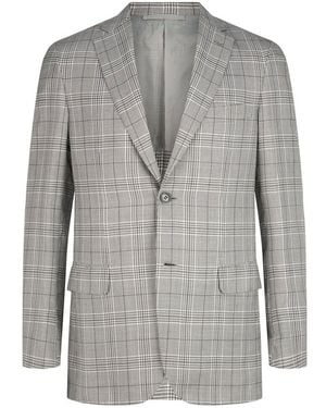 Brioni Houndstooth Wool & Silk-Blend Single-Breasted Blazer - Gray