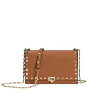 Tiffany & Fred Paris Studded Fold-Over Leather Clutch - Brown