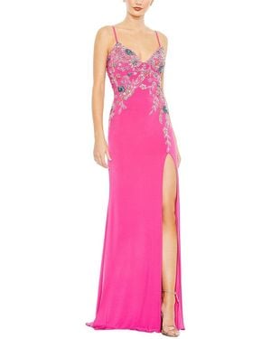 Mac Duggal Multi Color Beaded Floral Cami Gown - Pink