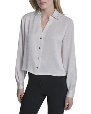 DKNY Stud Collar Y-Neck Shirt - Gray