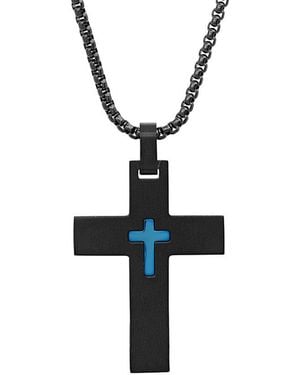 Anthony Jacobs Stainless Steel Cross Pendant Necklace - White