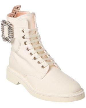 Roger Vivier Logo Plaque Viv Canvas Boot - Natural
