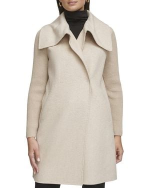 Kenneth Cole Funnel Wool Blend Coat - Natural