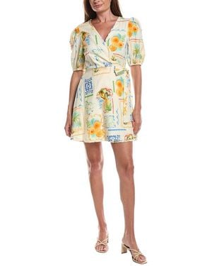 LAYERED WITH LOVE Wrap Front Linen-Blend Mini Dress - Yellow