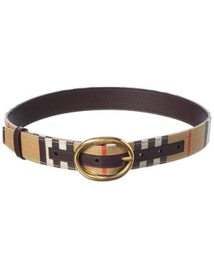 Burberry Reversible Check Coated Canvas & Leather Belt - Brown