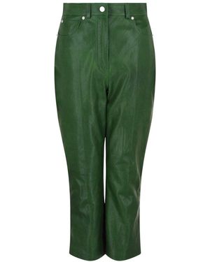 Ferragamo Cropped Leather Straight-Leg Pant - Green