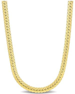 Italian Silver 18K Over Herringbone Chain Necklace - Metallic