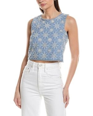 Ellen Tracy Voile Embroidery Top - Blue