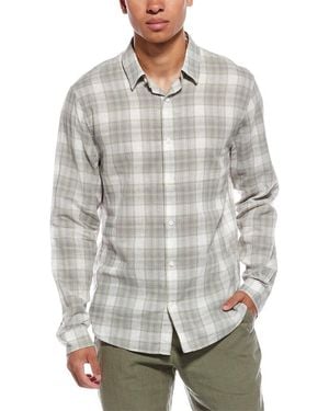 Vince Salton Plaid Classic Fit Linen-Blend Shirt - Grey
