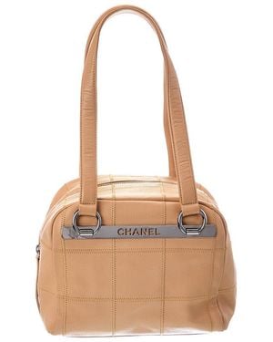 CHANEL Quilted Caviar Leather Chocolate Bar Boston Bag (Authentic Pre-Loved) - Natural