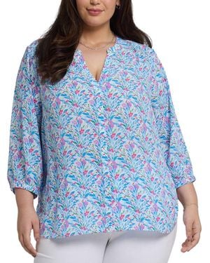 NYDJ Plus Pintuck Blouse - Blue