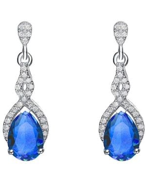 Genevive Jewelry Silver Cz Drop Earrings - Blue