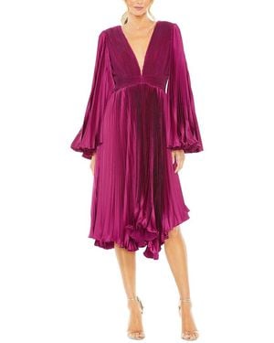 Mac Duggal Pleated V-Neck Flare Sleeve Dress - Pink