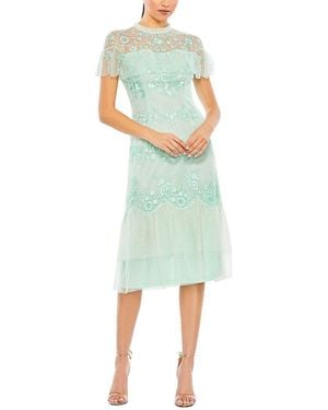 Mac Duggal Embroidered Ruffled Cap Sleeve Midi Dress - Green