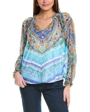 Hale Bob Sadie Silk-Blend Top - Blue