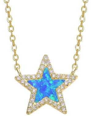 Rachel Glauber 14K Plated Cz Opal Necklace - Blue