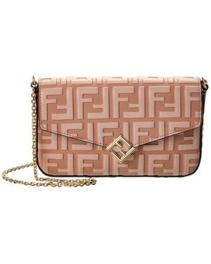 Fendi Ff Diamonds Leather Wallet On Chain - Brown