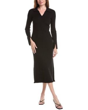 Tahari Polo Collar Neck Midi Dress - Black