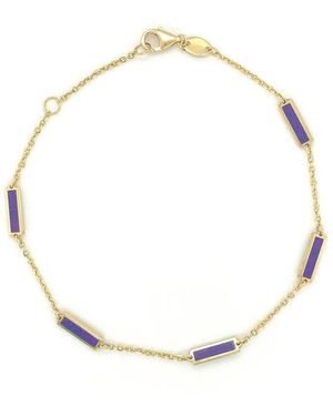 Italian Gold 14K Amethyst Station Bar Bracelet - Metallic