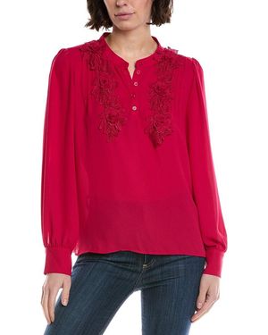 Cece Half Placket Floral Lace Top - Red