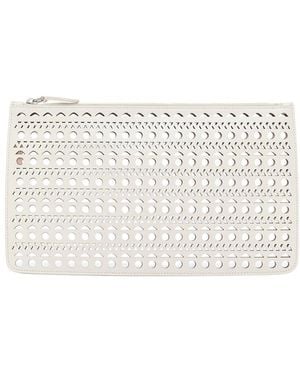 Alaïa Alaïa Nude Leather Laser Cut Flat Zip Pouch (Authentic Pre-Loved) - Grey
