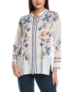 Johnny Was Slim Audrey Embroidered Shirt - White