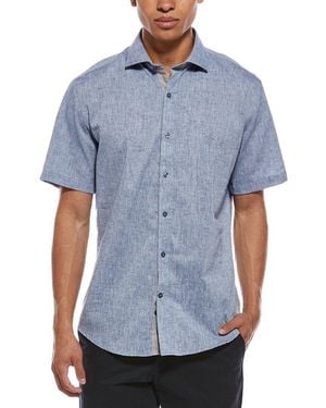 Tailorbyrd Yarn Dyed Melange Linen-Blend Shirt - Blue