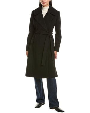 Cece Bow Back Belt Double-Breasted Wrap Coat - Black