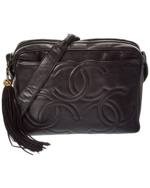 CHANEL Leather Triple Coco Mark Shoulder Bag (Authentic Pre-Loved) - Black