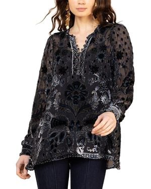 Hale Bob Long Sleeve Julissa Silk-Blend Blouse - Black