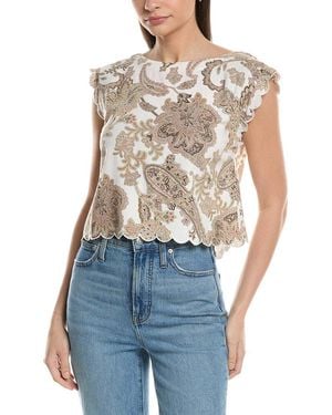 Ellen Tracy Scalloped Trim Top - Blue