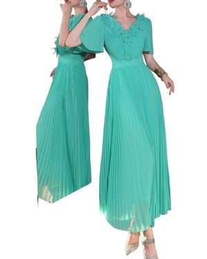 BRC By BURRYCO Short Sleeve Solid Silk-Blend Maxi Dress - Green