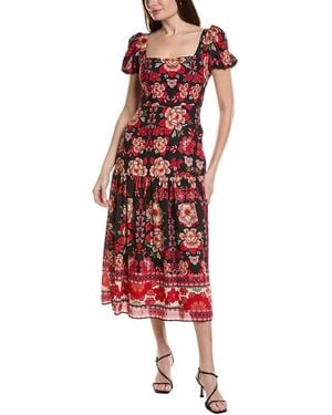 Adrianna Papell Short Sleeve Midi Dress - Red