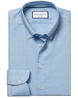 Charles Tyrwhitt Non-Iron Pinpoint Oxford Check Shirt - Blue