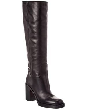 Prada Logo Leather Knee-High Boot - Brown