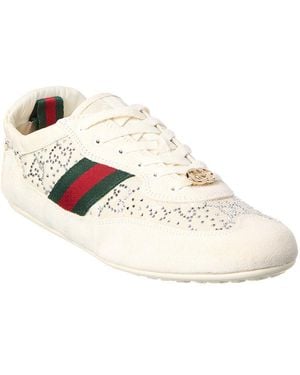 Gucci Gg Shift Crystal Suede & Canvas Sneaker - White