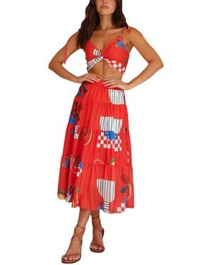 AMINA GLAM 2Pc Top & Skirt Set - Red