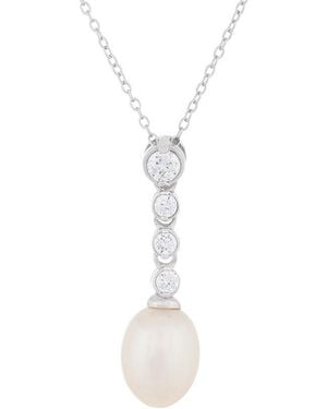 Splendid Rhodium Plated 8-9mm Pearl Cz Pendant Necklace - Multicolour
