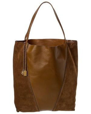 Chloé Spin Large Leather & Suede Tote - Brown